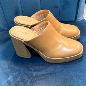 Target Tan Leather Mules with Block Heel
